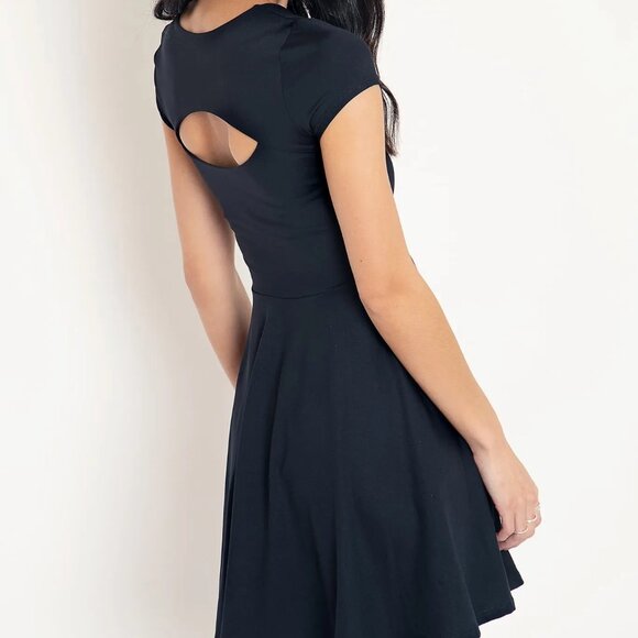 MATTE BLACK PEEPHOLE SKATER DRESS - Picture 2 of 5